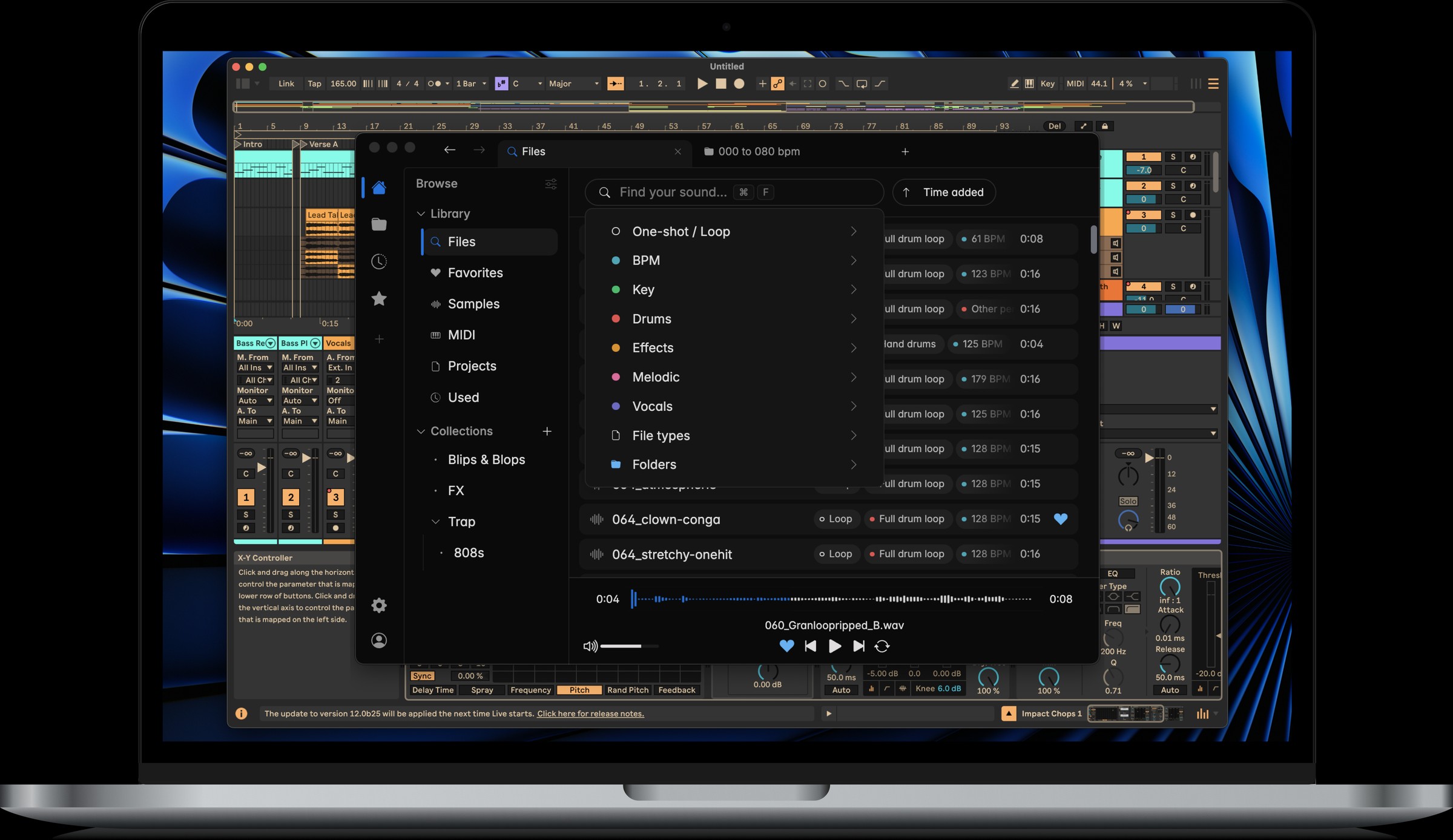 Tuva audio sample manager showing the library with music projects and sample files